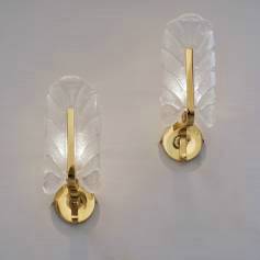 Orrefors wall lights Carl Fagerlund, a pair, glass & brass, 1960`s ca, Sweden